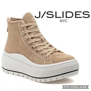 J/Slides Women’s Suede Platform High-Top Sneakers Tan Beige Size 7M